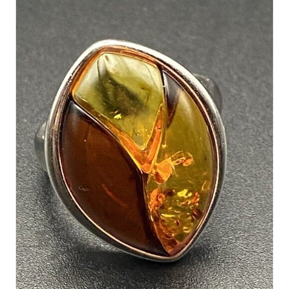 Multi-Color Baltic Amber Ring Size 7.25 925 Sterling Silver 5.4 G 23 h x 17.7 mm - Picture 3 of 16